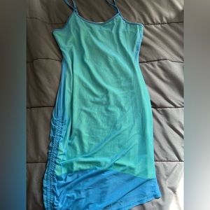 Blue and neon yellow dress